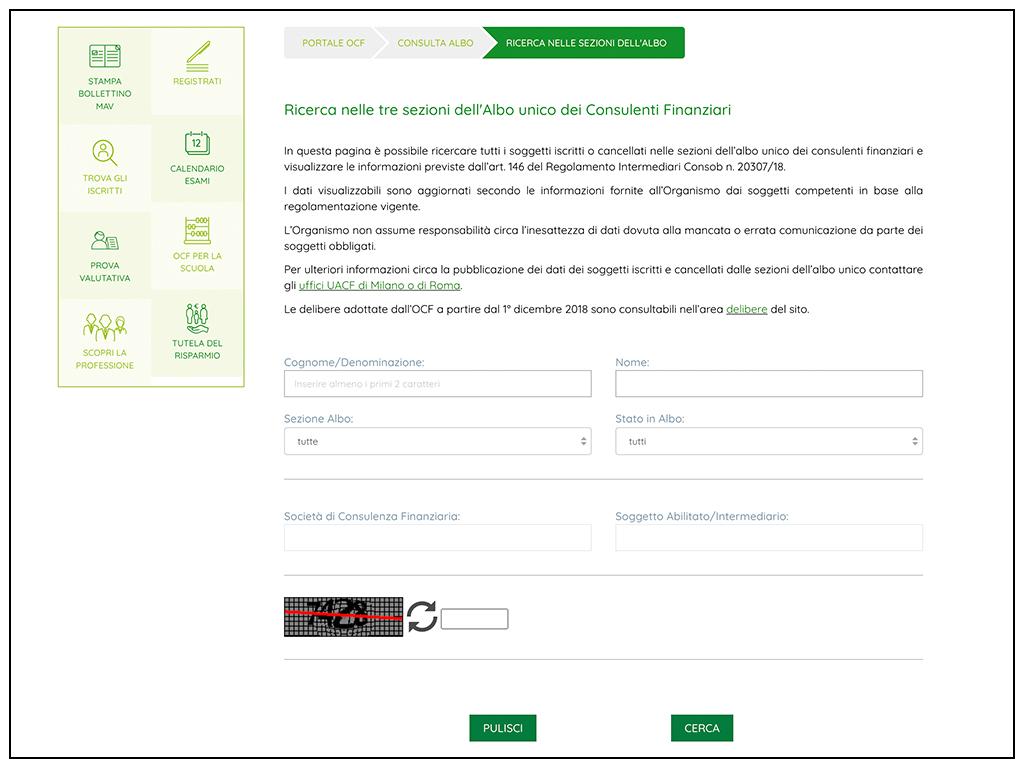 Come cercare il nome del consulente sul portale dell'OCF